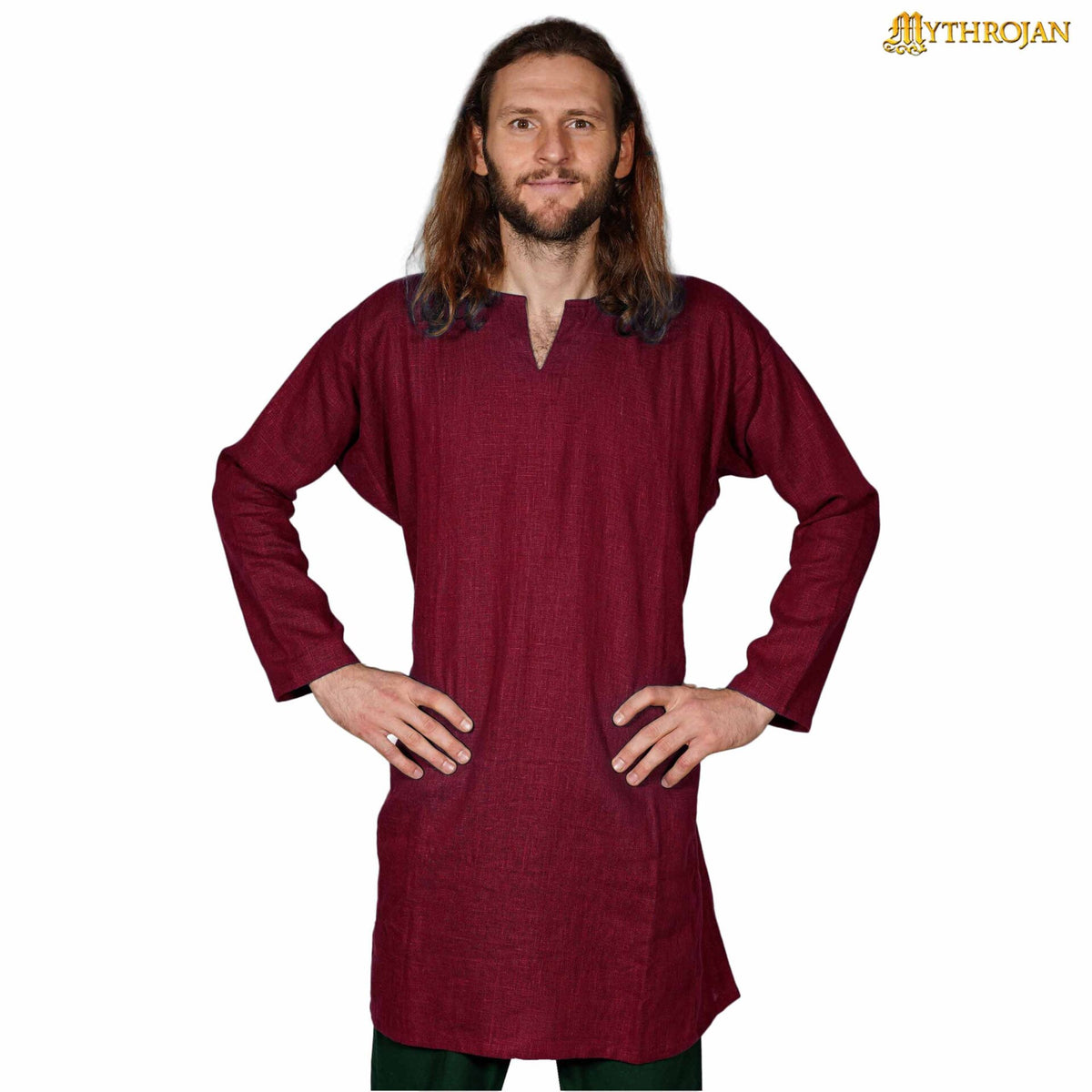 Túnica vikinga de lino modelo Erik, color burdeos