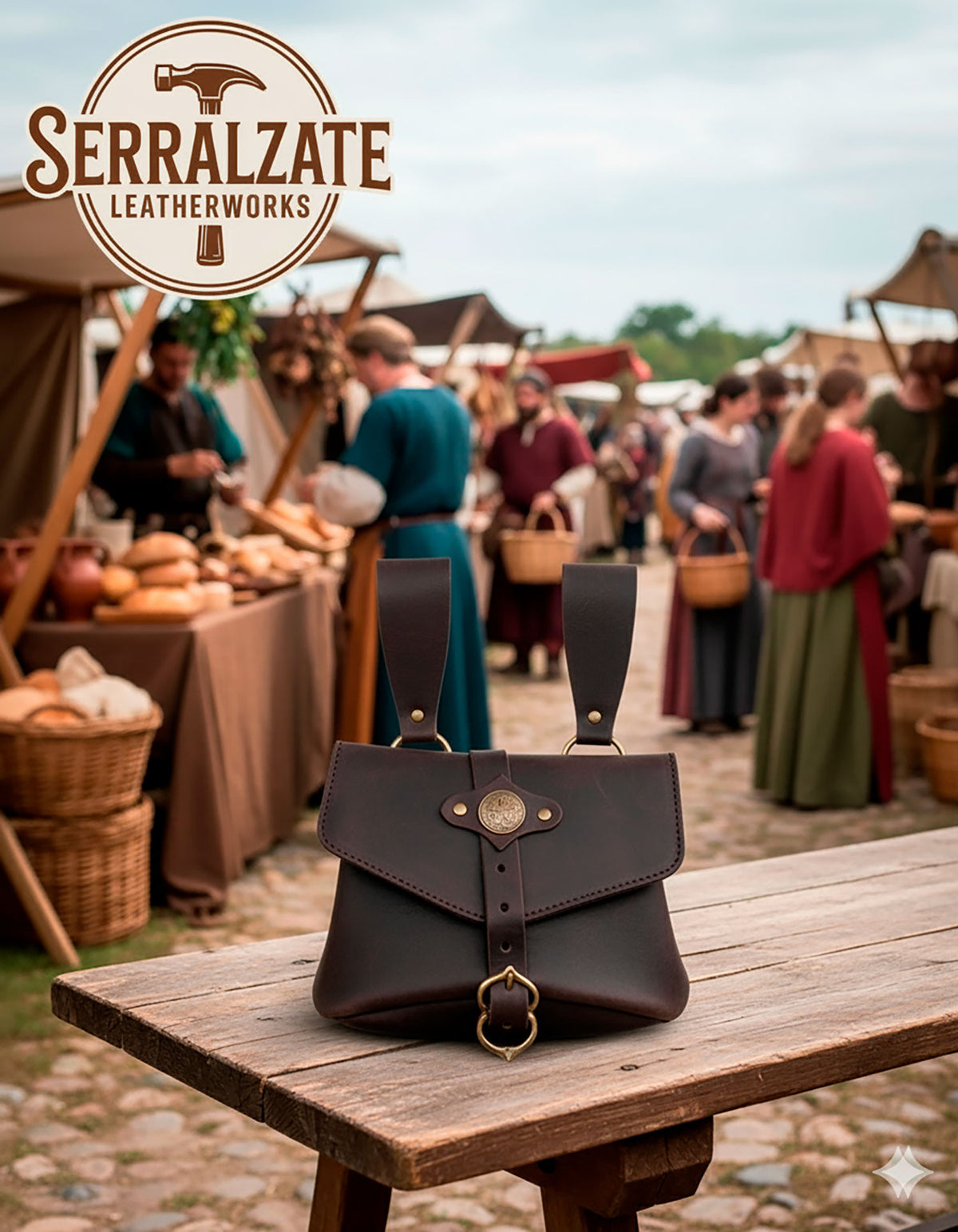Bolso medieval Sancho en marrón oscuro con nudos celtas
