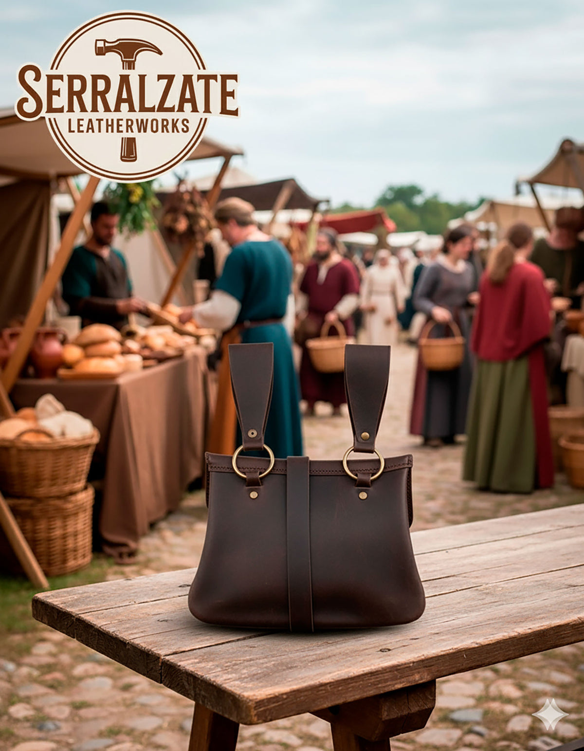 Bolso medieval Sancho en marrón oscuro con nudos celtas