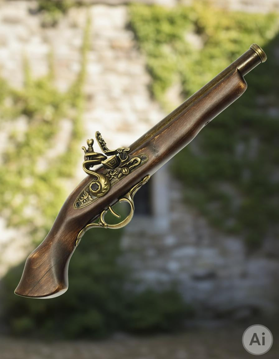 Pistola larga antigua de pedernal
