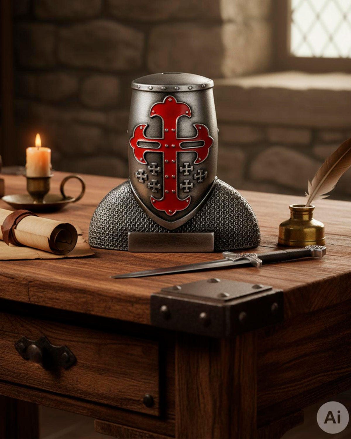 Soporte de sobremesa Casco templario, para abrecartas