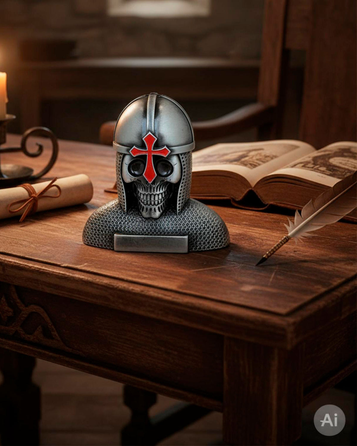 Soporte de sobremesa Casco templario Fantasía, para abrecartas