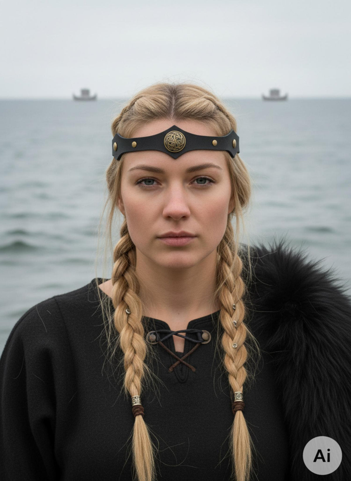 Tiara vikinga nudos celtas olas serenas en negro