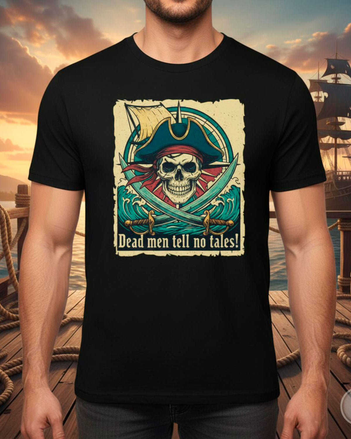 Camiseta negra pirata de hombre Dead Men tell no tales