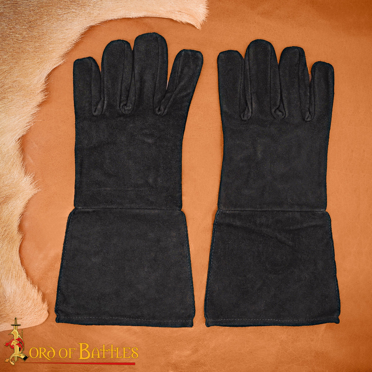 Guantes medievales en piel de ante, color negro