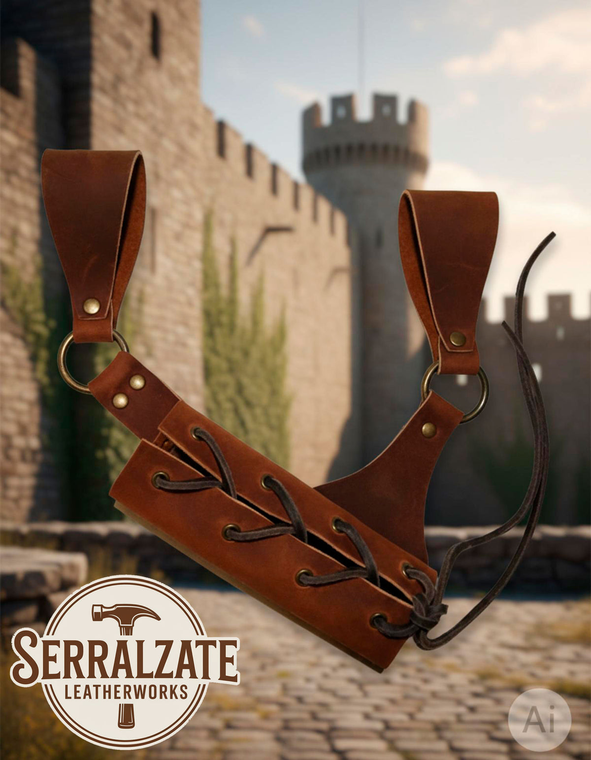 Tahalí medieval de cinturón para espada, marrón oscuro