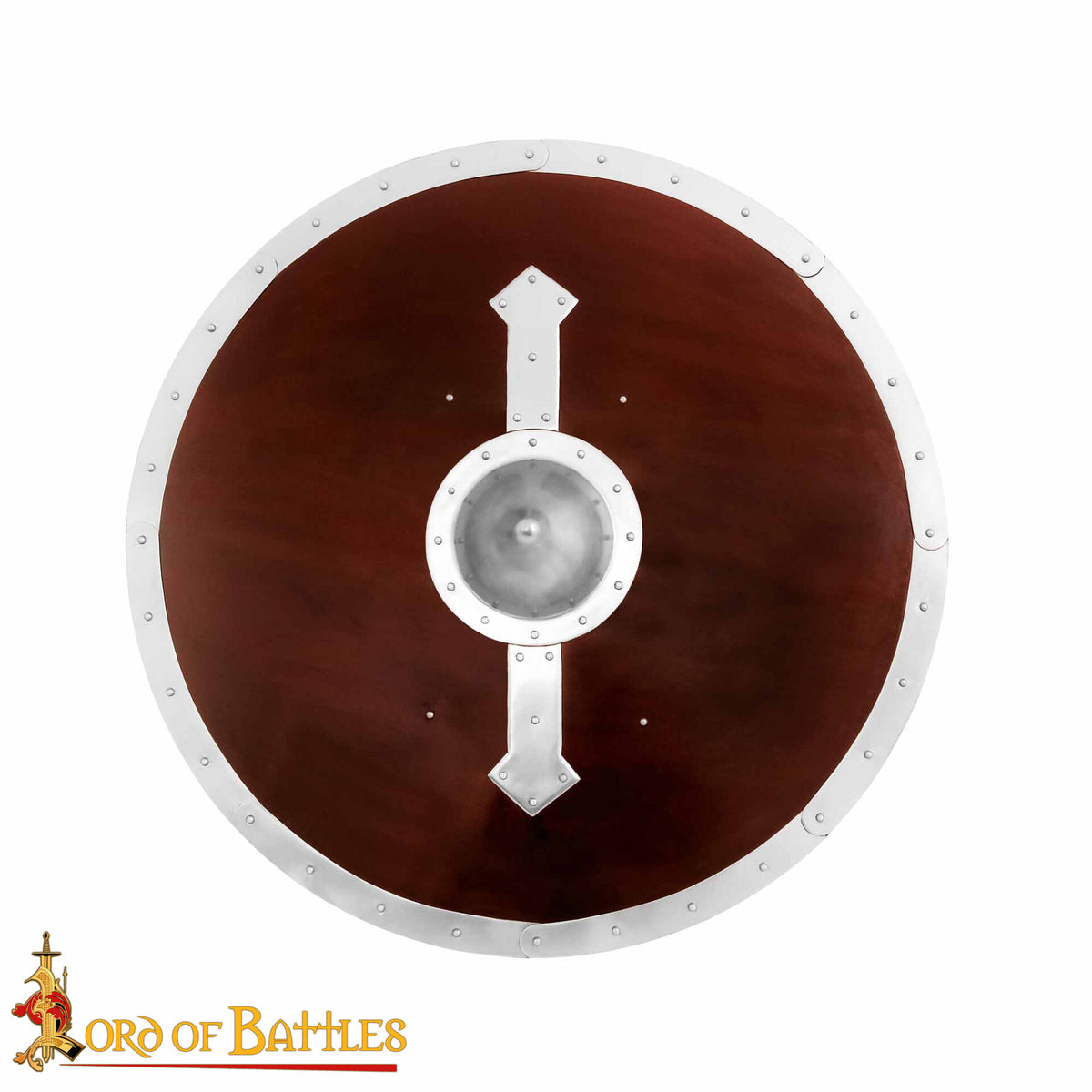 Escudo redondo vikingo en madera refuerzos en acero