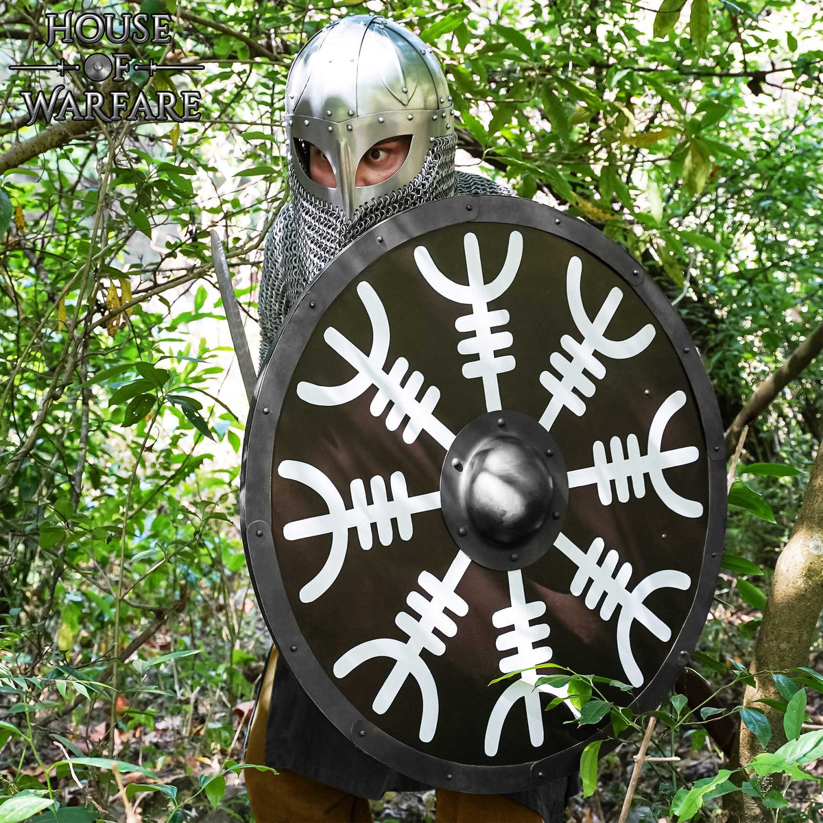 Escudo vikingo redondo de madera modelo Aegishjalmur