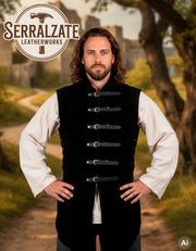 Chaleco medieval ajustable Arturo en ante negro