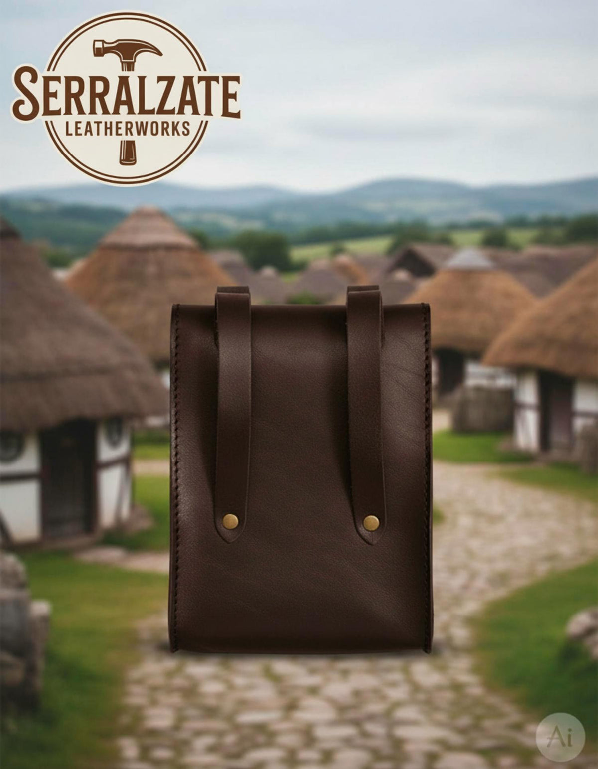 Bolsa Celta riñonera, tipo limosnera, en marrón
