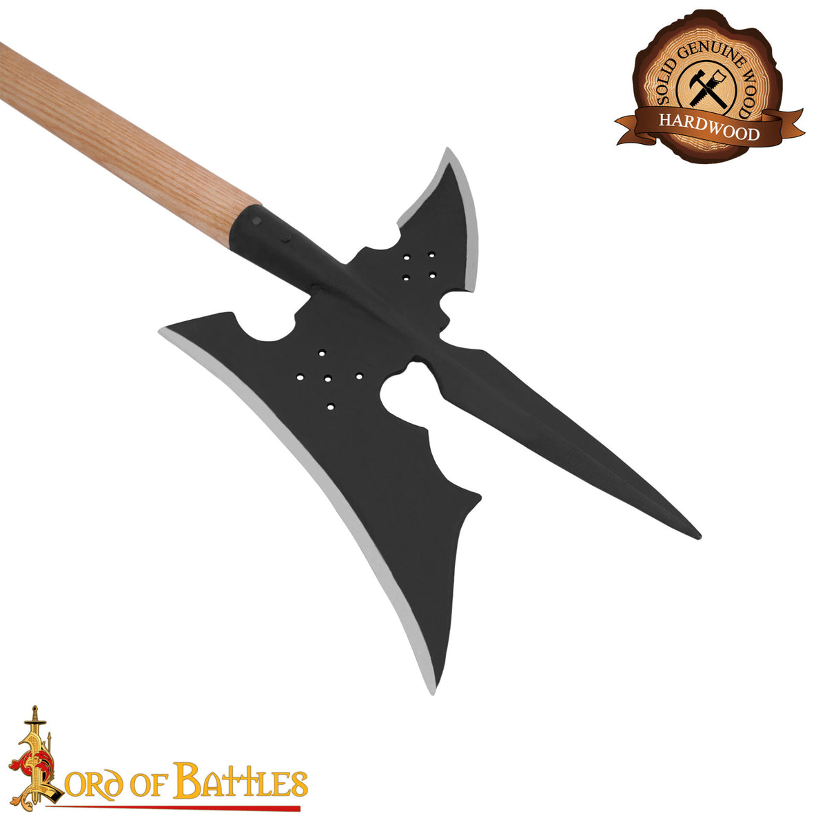 Hacha de asta medieval forjada, acero carbono (122 cm.)