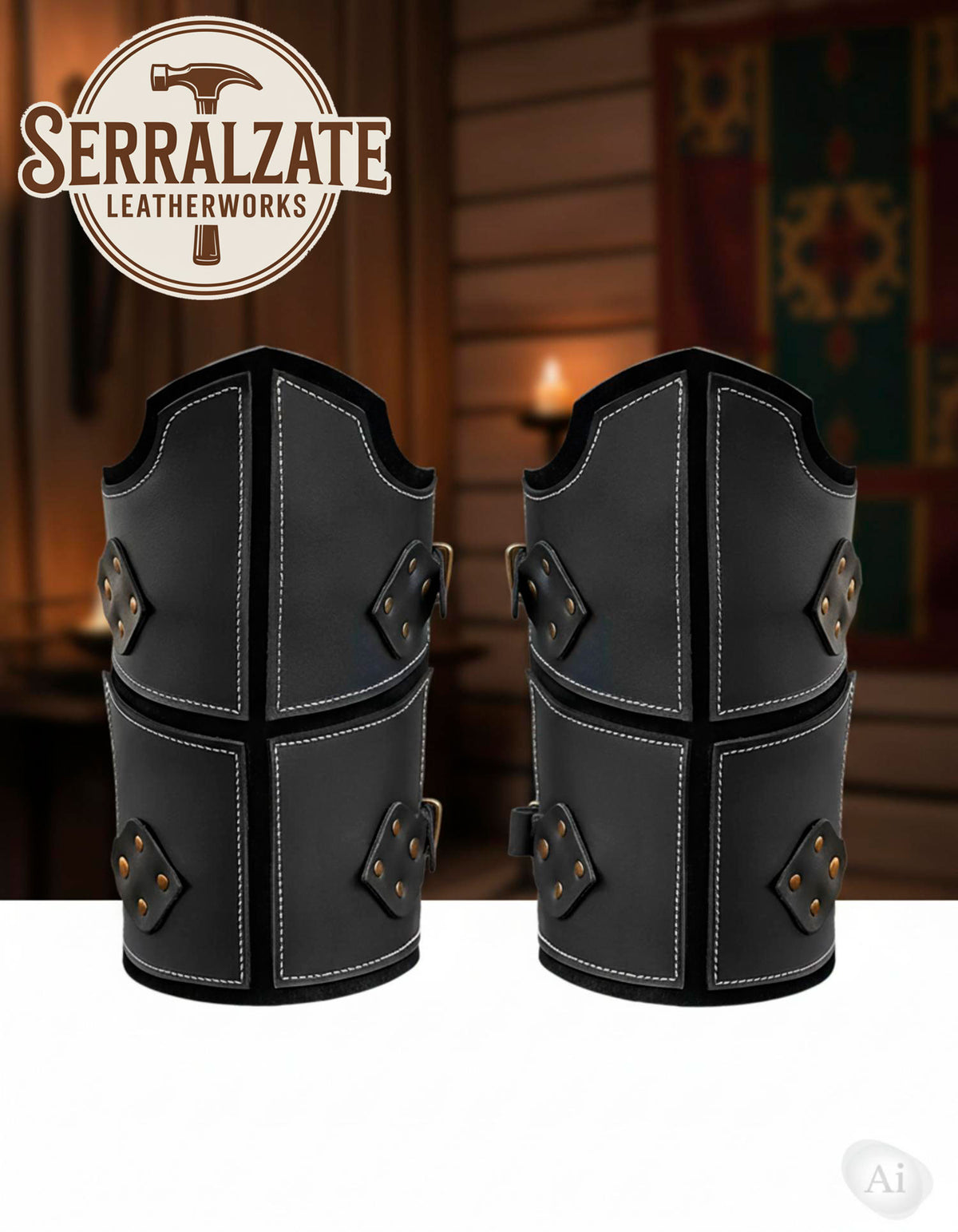 Grebas guerrero medieval en cuero negro genuino