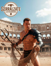 Hombrera de gladiador Retiarius ajustable cuero negro