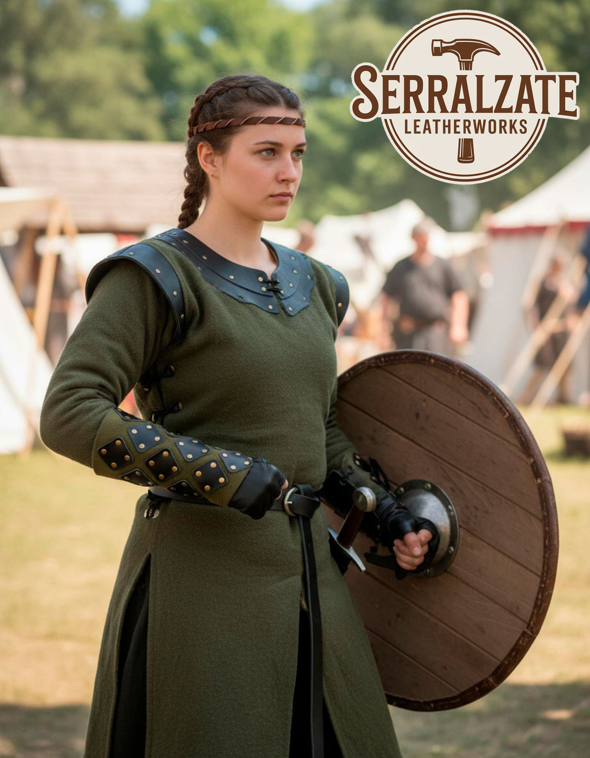 Brazales medievales reforzados verde oliva LARP