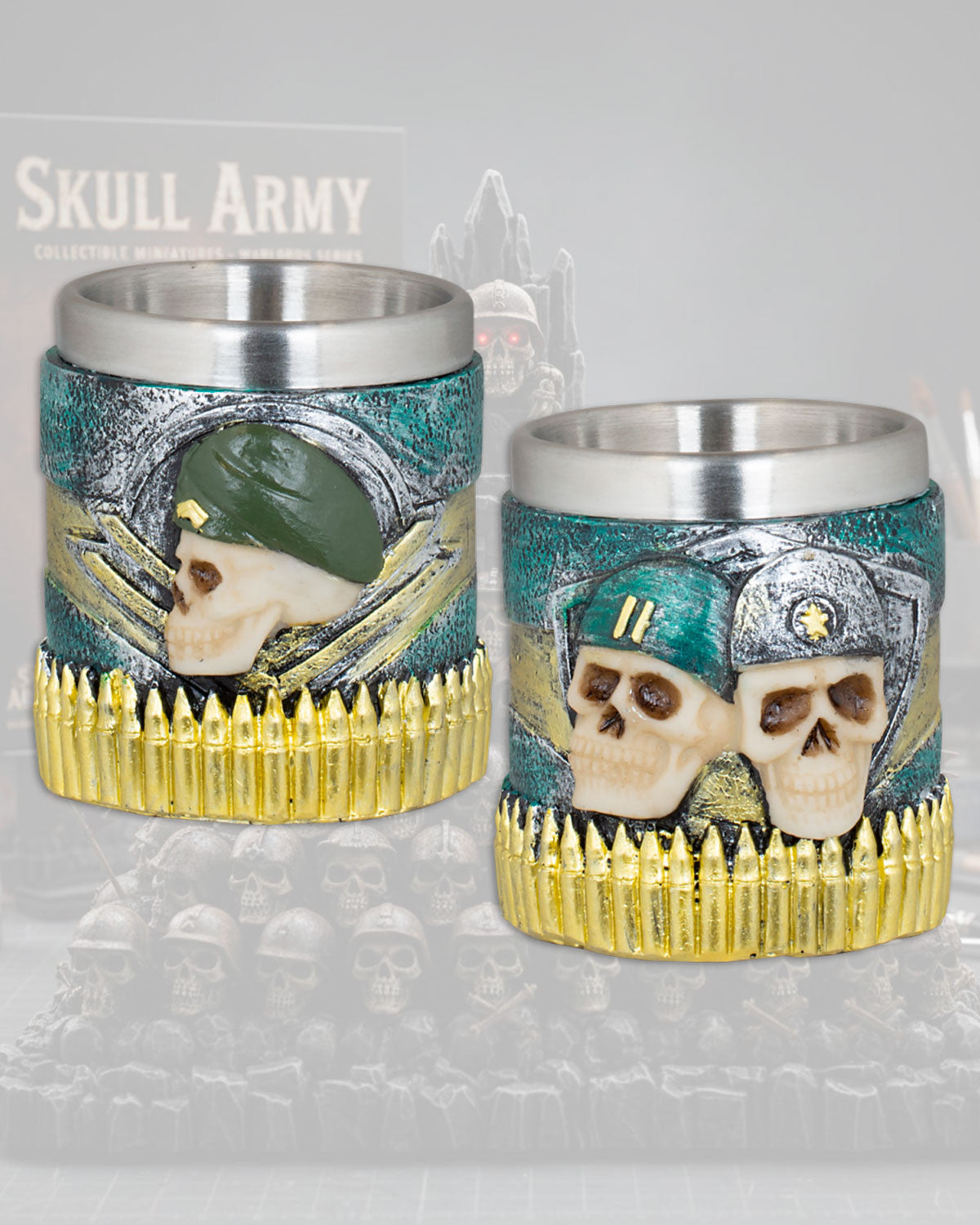 Vaso chupito resina Tole10 Skull Army, 6,5 cm.