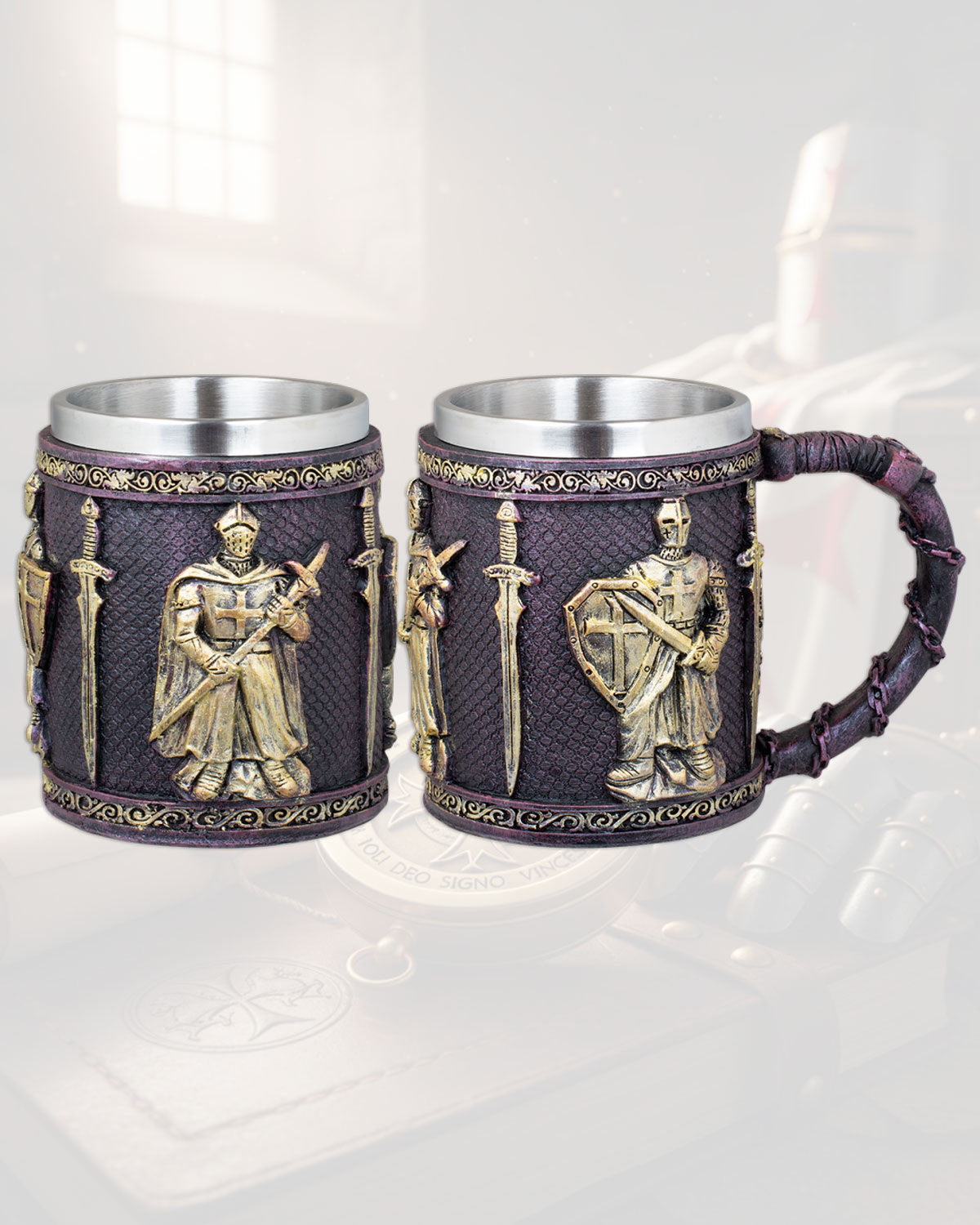 Taza de resina con Templarios de Tole10, 11,5 cm.
