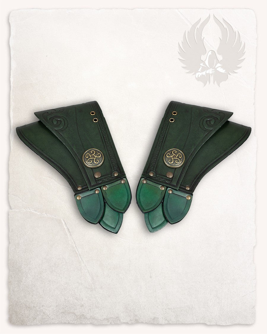 Hombreras medievales modelo Hektor en cuero, color verde