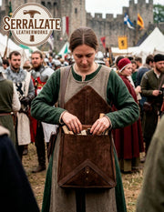 Bandolera Artesanal para Recreación y LARP, cuero marrón _IA