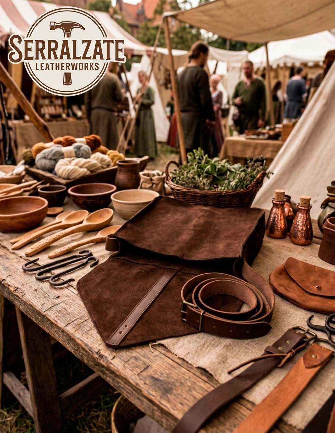 Bandolera Artesanal para Recreación y LARP, cuero marrón _IA