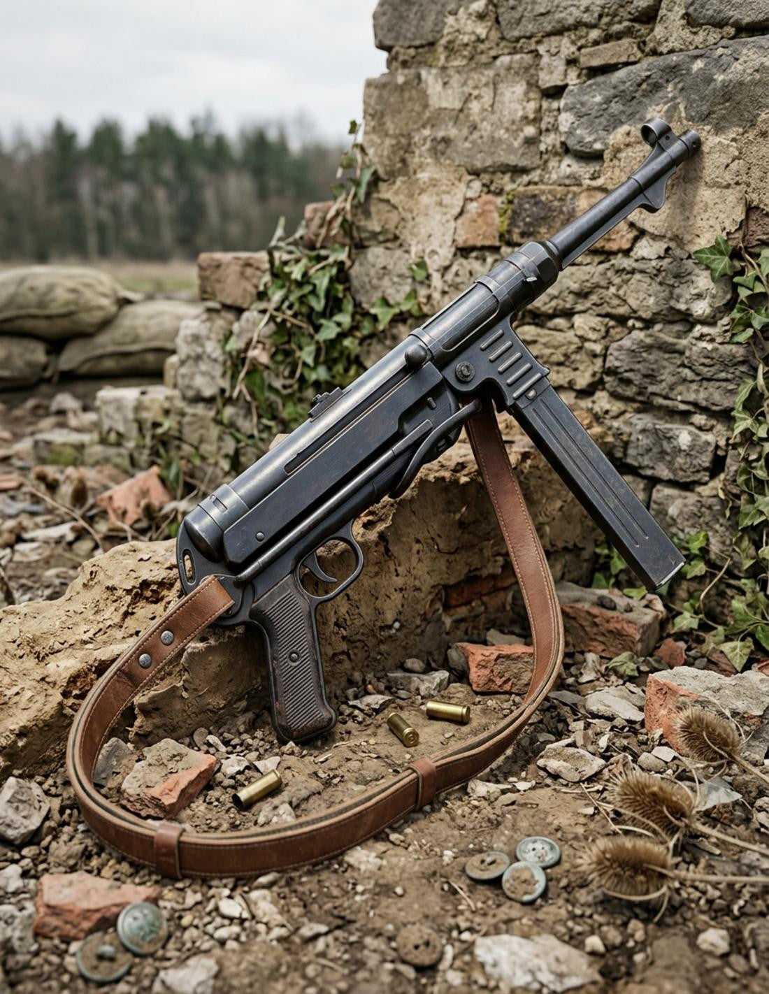 Subfusil automático MP40 con correa, Alemania 1940_IA