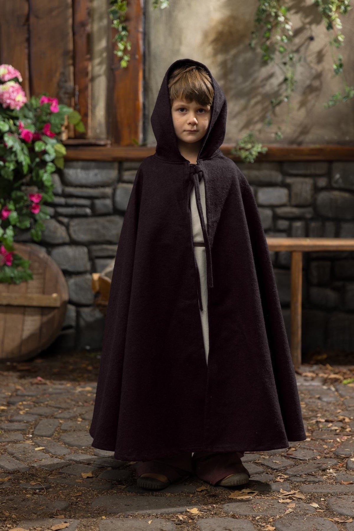 Capa medieval en lana para niños modelo Leanaa, color marrón