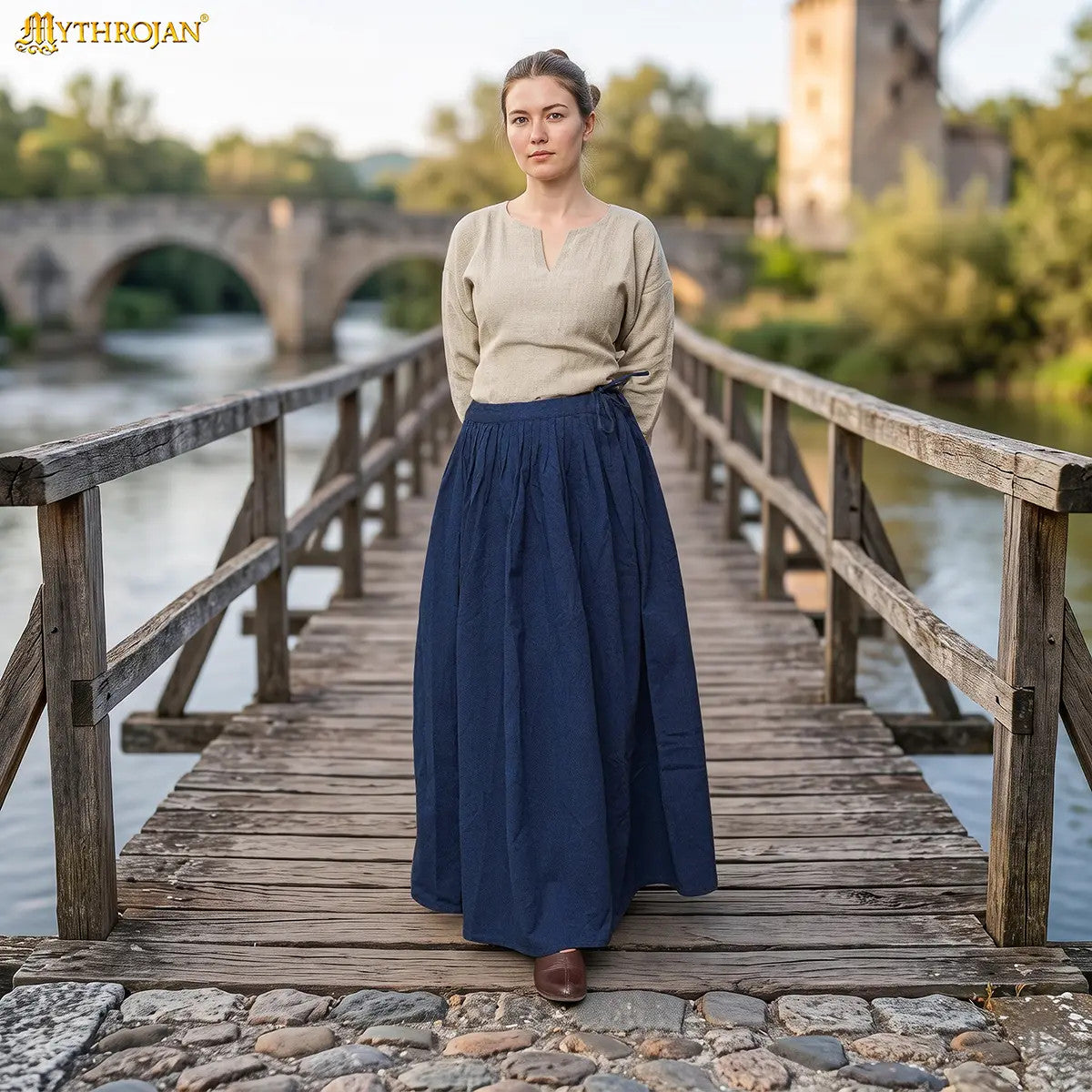 Falda medieval en algodón modelo Aventurera, color azul