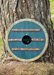 Escudo vikingo Yggdrasil de madera con umbo y borde de cuero