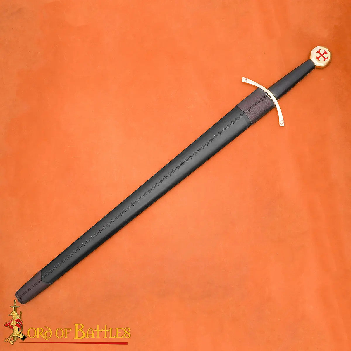 Espada medieval Templaria pomo en latón, con vaina