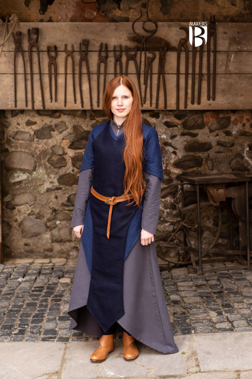 Delantal medieval Asua, lana azul