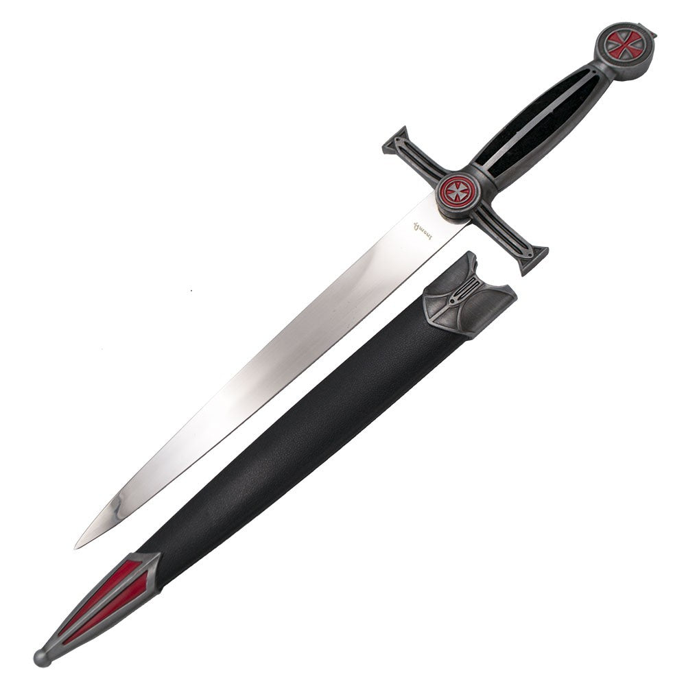 Daga medieval Cruz Templaria Roja, acabado negro