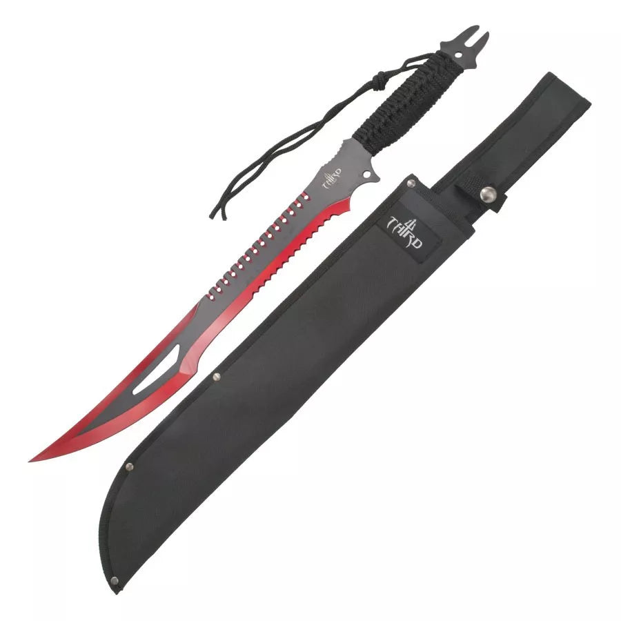 Machete corta-cañas fantástico hoja roja-negra