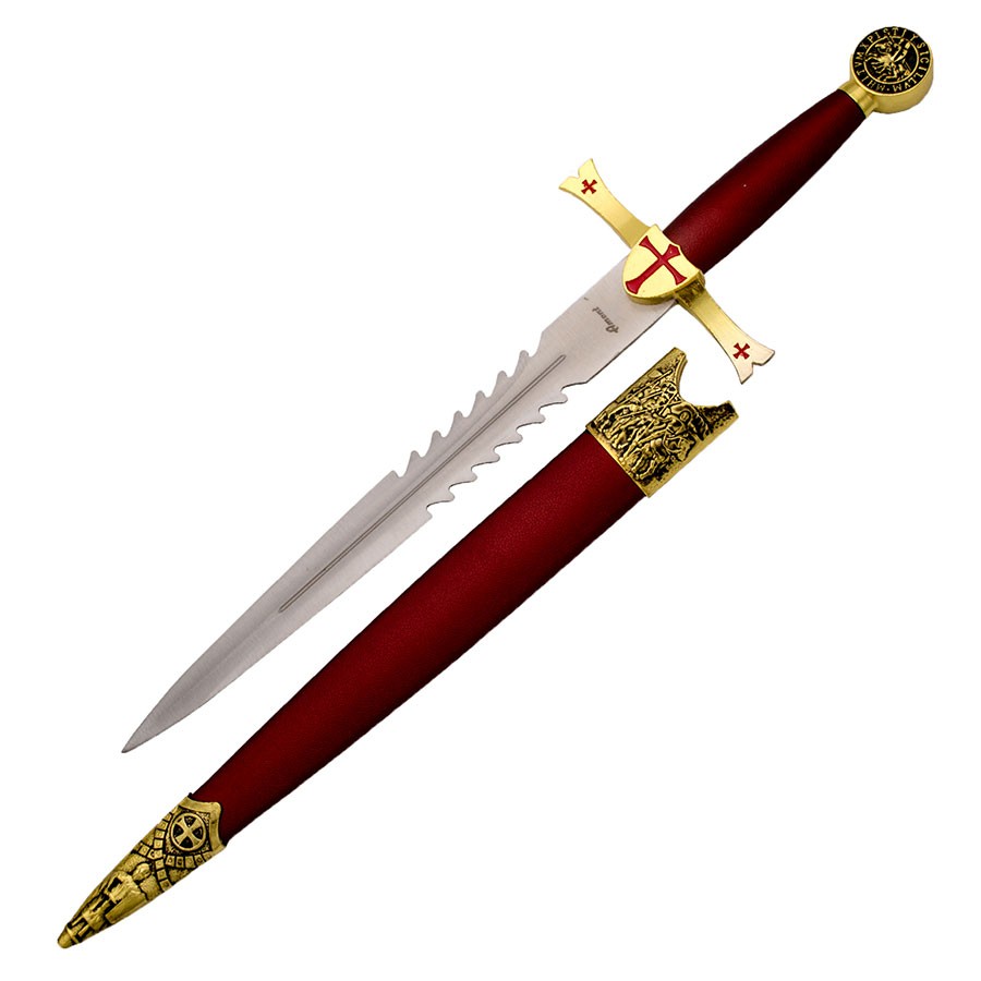 Daga templaria con vaina, acabado rojo
