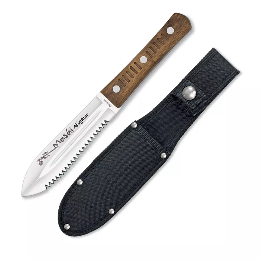 Cuchillo Masái Aligator doble filo, con sierra