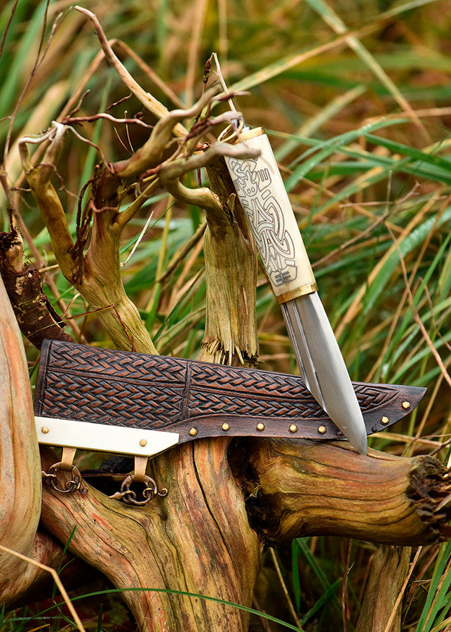 Cuchillo Seax vikingo pequeño, empuñadura en hueso, siglos IX-X