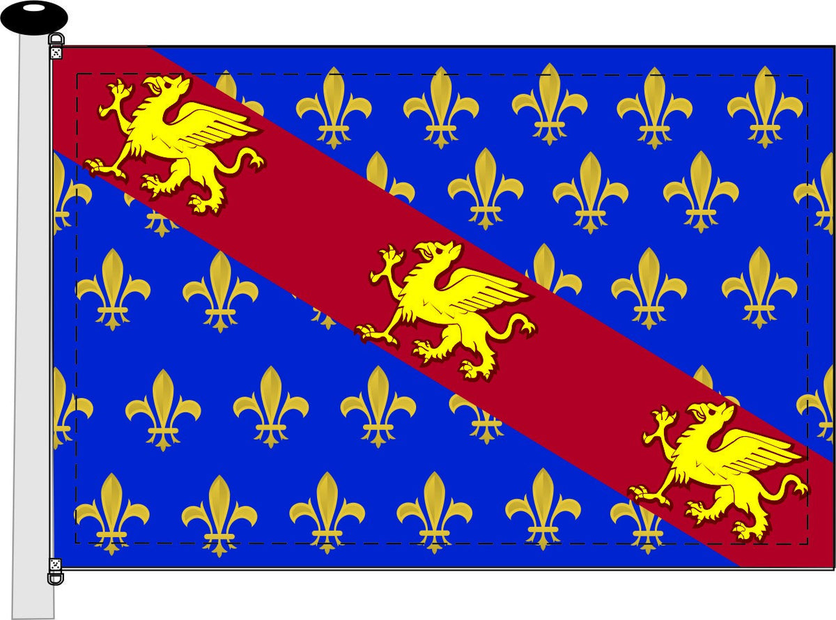 Bandera Medieval azul-amarillo dragones con flor de lis