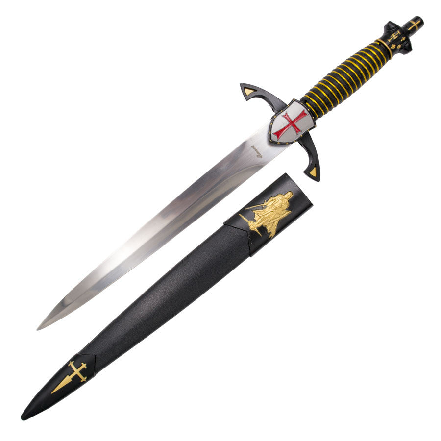 Daga medieval Templaria negra guarda escudo cruz