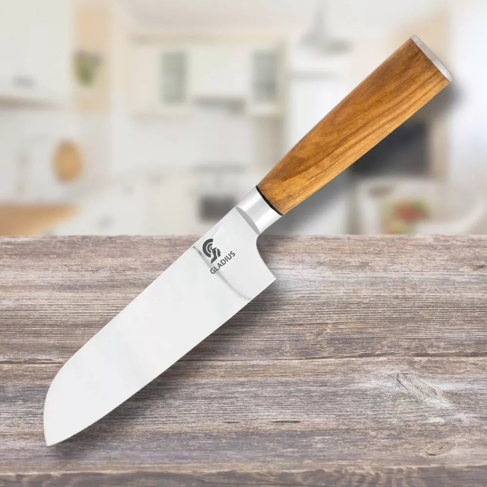 Cuchillo japonés Santoku mango Olivo , Art Gladius