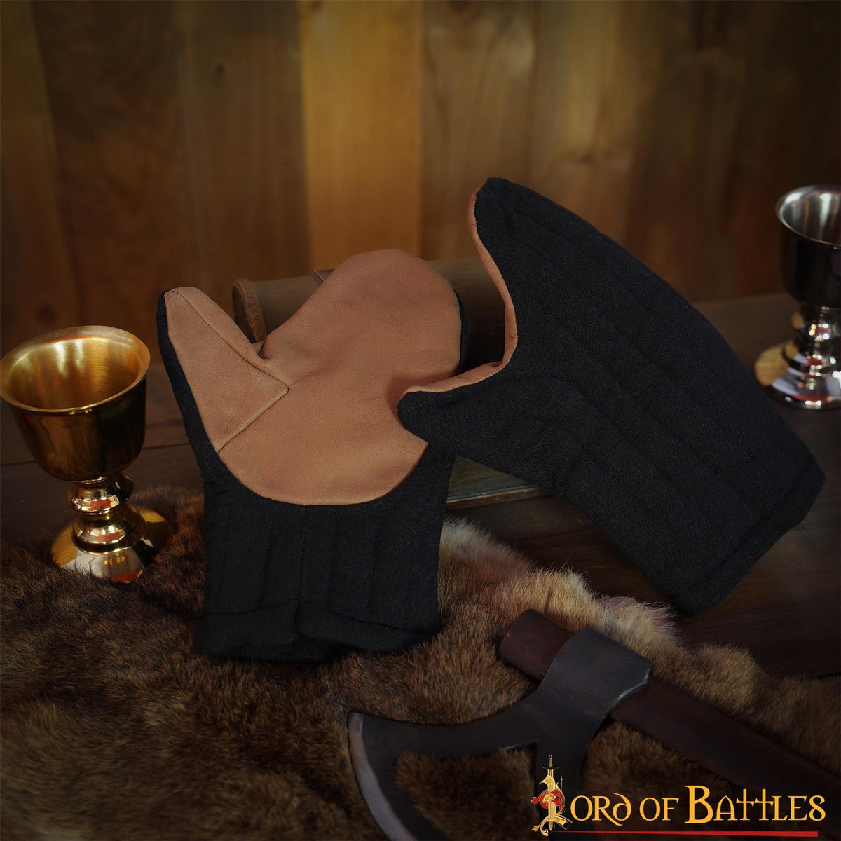 Guantes negros de manopla acolchados en algodón