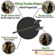 Hacha vikinga doble filo en acero al carbono (91 cm.)