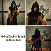 Hacha vikinga doble filo en acero al carbono (91 cm.)