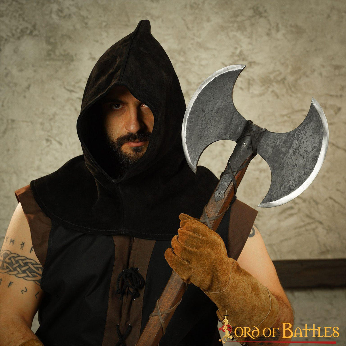 Hacha vikinga doble filo en acero al carbono (91 cm.)