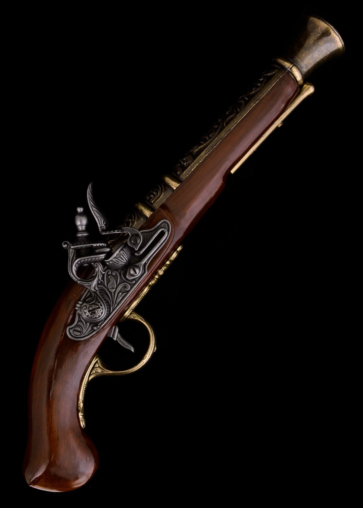 Pistola Pirata, tipo trabuco, Flintlock decorativa de chispa (siglo XVIII)