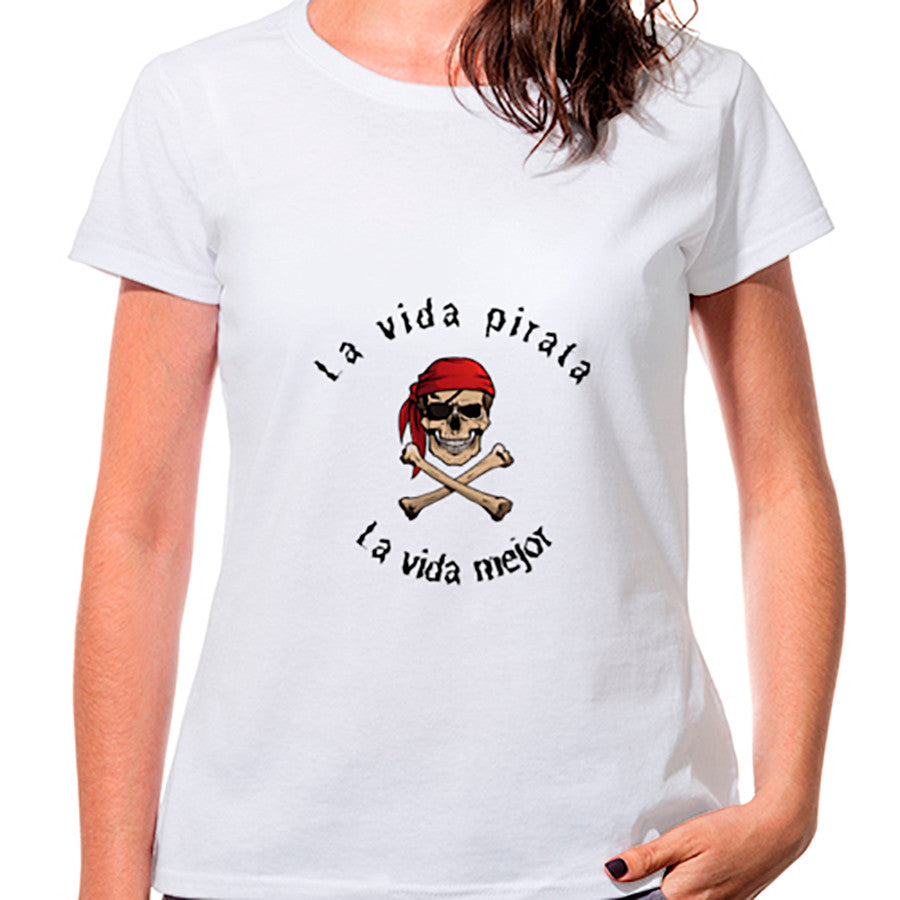 Camiseta Mujer La Vida Pirata en blanco, manga corta