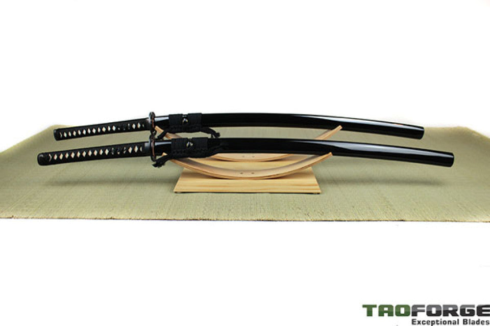Soporte sobremesa para 2 katanas, madera natural (38x26 cm.)