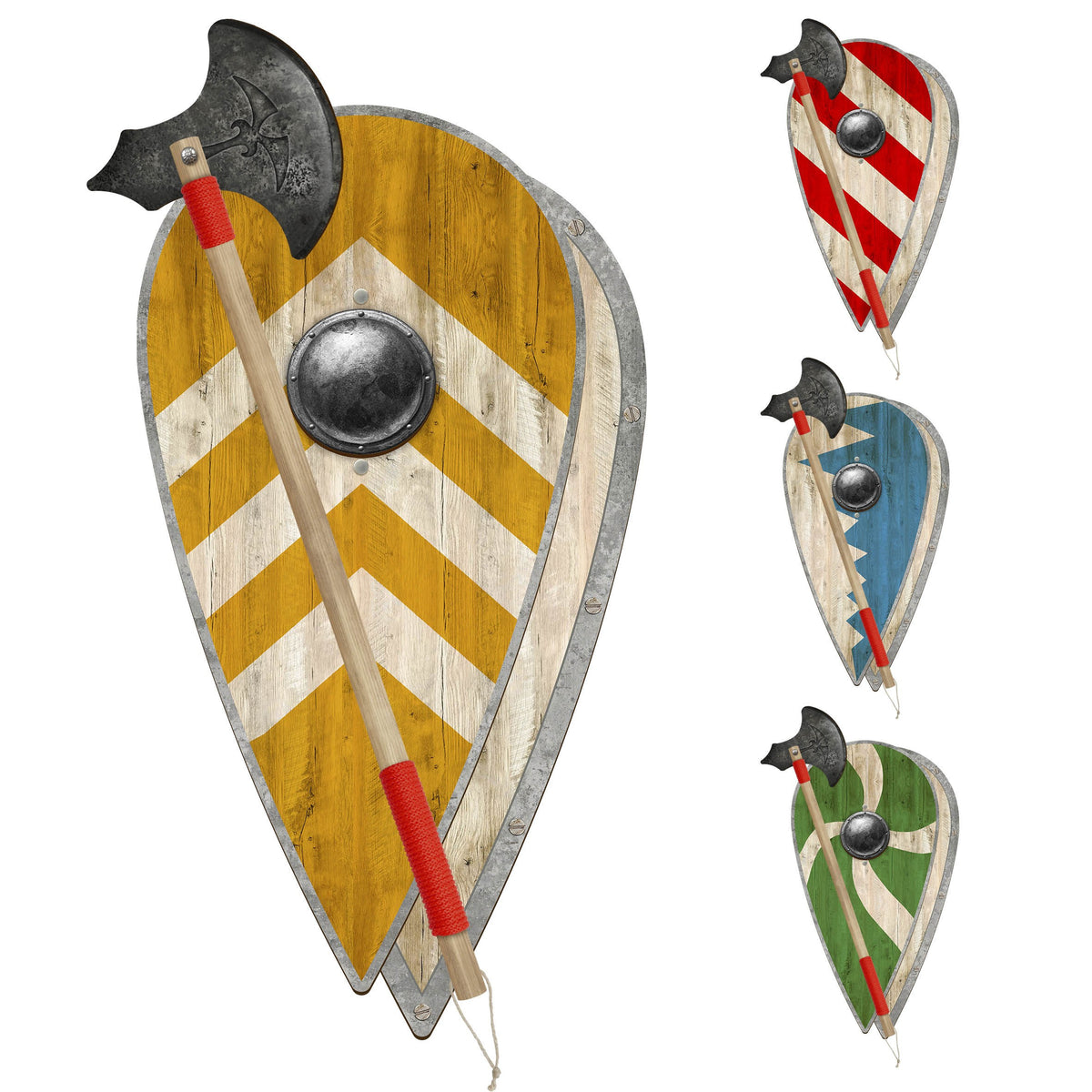 Set vikingo de madera hacha y escudo lagrima