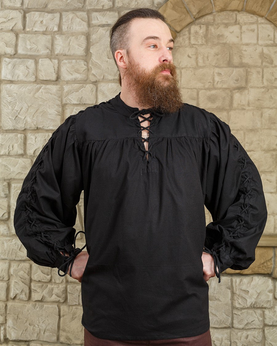 Camisa medieval negra de lazos modelo Alex