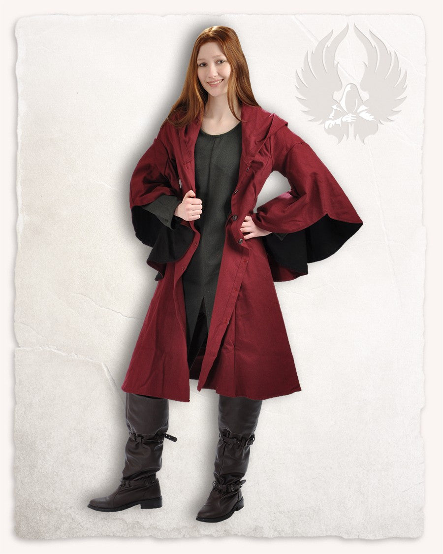Abrigo medieval burgués Lilian en color burdeos-negro