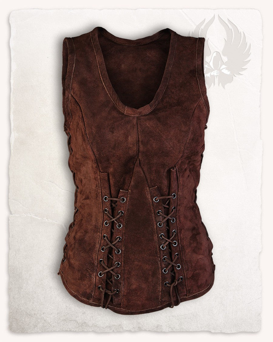 Corpiño medieval cuero modelo Sarina, marrón