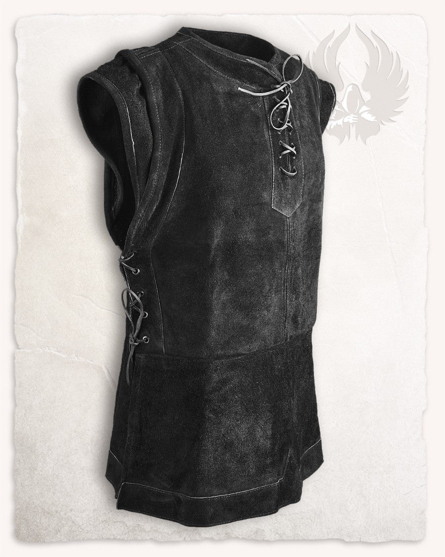 Chaleco medieval cerrado de ante modelo Penda, negro.