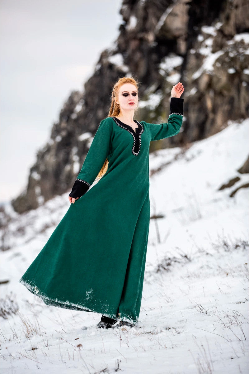 Vestido vikingo largo Freya, color verde